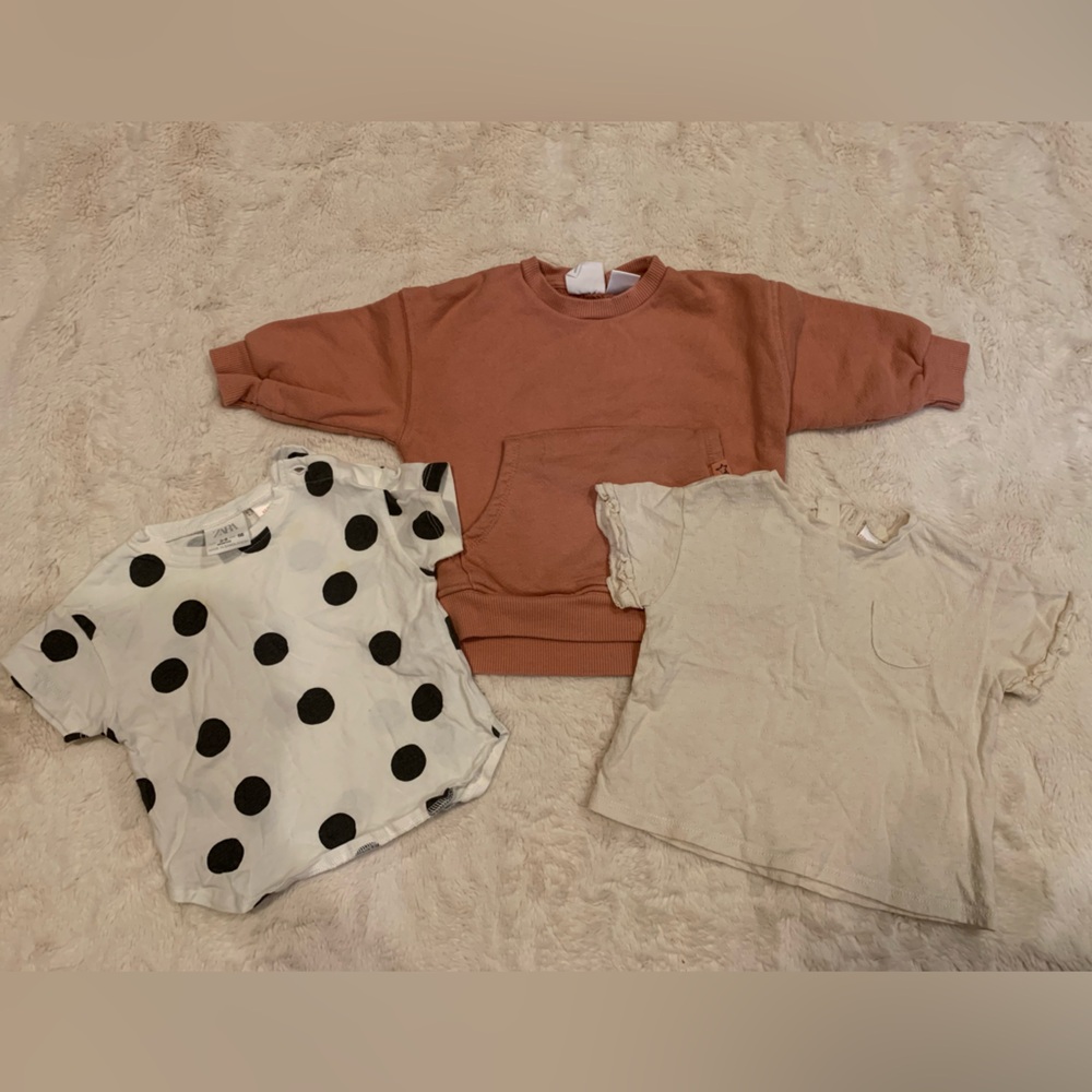 Zara girls tops set- crew sweatshirt and two tees 3-6 month